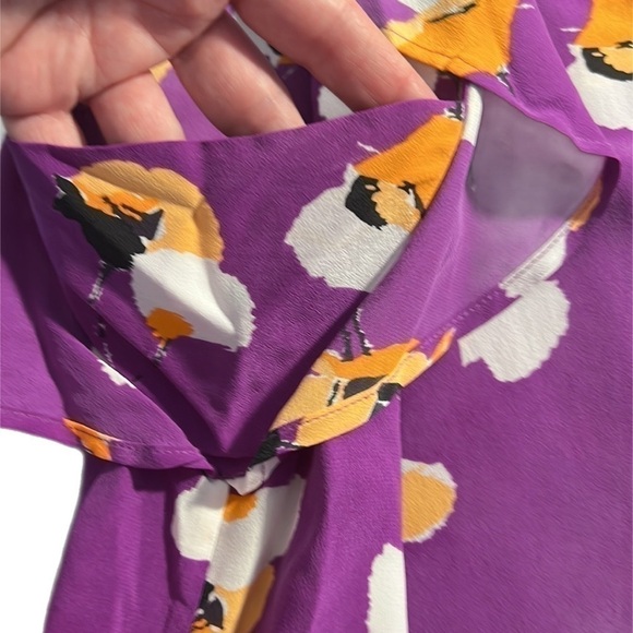 EUC Equipment Femme Floral Printed Ruffle Sleeve Pockets Silk Shirtdress M - Picture 10 of 12